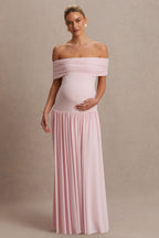 Juliette Blush Pink Bardot-Neck Maternity Maxi Dress With Drop-Waist – back view