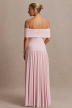 Juliette Blush Pink Bardot-Neck Maternity Maxi Dress With Drop-Waist – lifestyle photo
