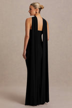 Lyra Black Cross Halter-Neck Maternity Maxi Dress With Cape – lifestyle photo