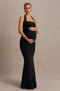 Avielle Black Halter-Neck Maternity Maxi Dress – front view