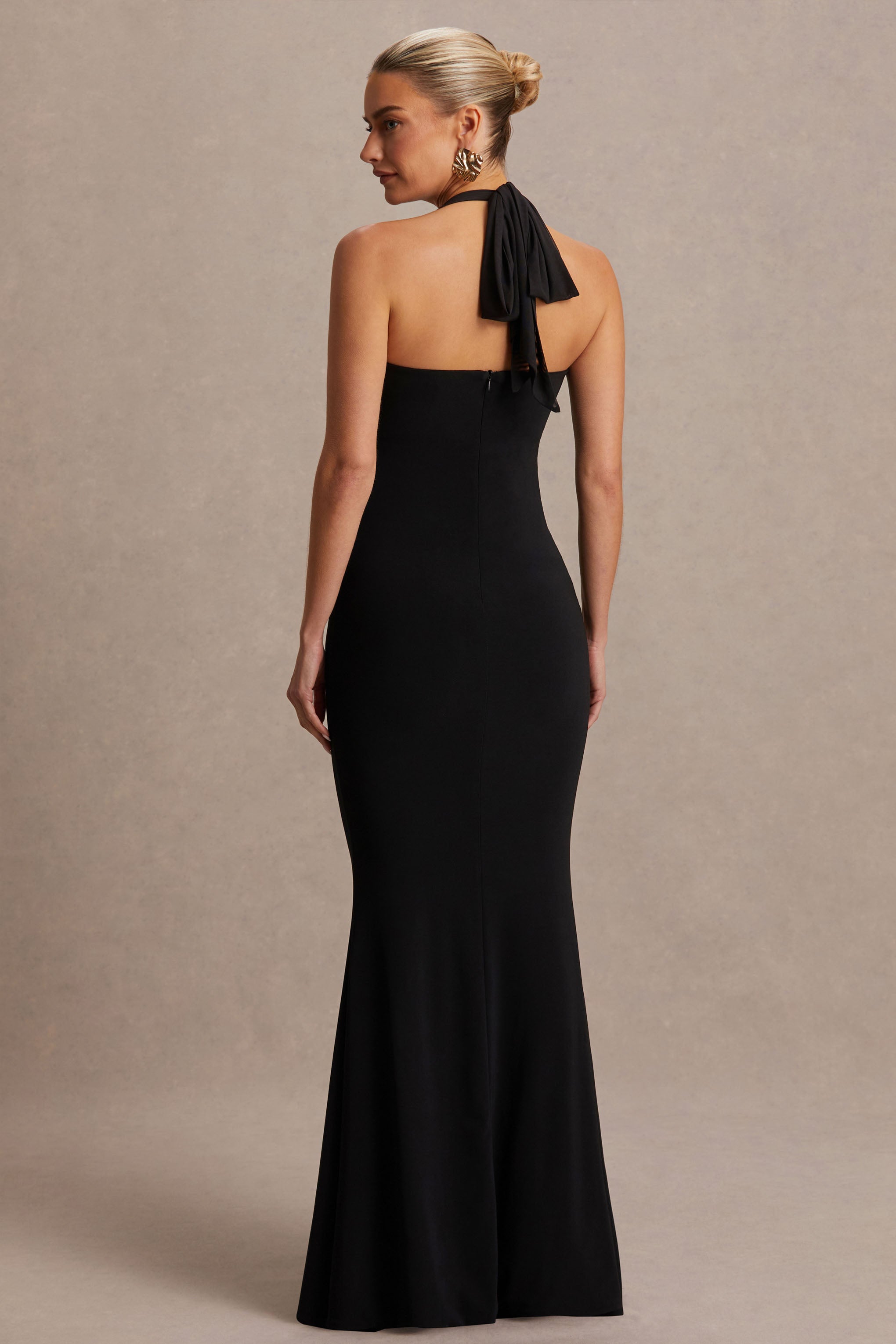 Avielle Black Halter-Neck Maternity Maxi Dress – lifestyle photo