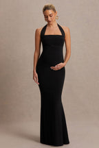 Avielle Black Halter-Neck Maternity Maxi Dress – side view