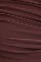 Cyra Brown Asymmetric-Neck Maternity Maxi Dress With Sash – back view