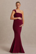 Driftly | Mila Burgundy Asymmetric-Neck Maternity Maxi Dress
