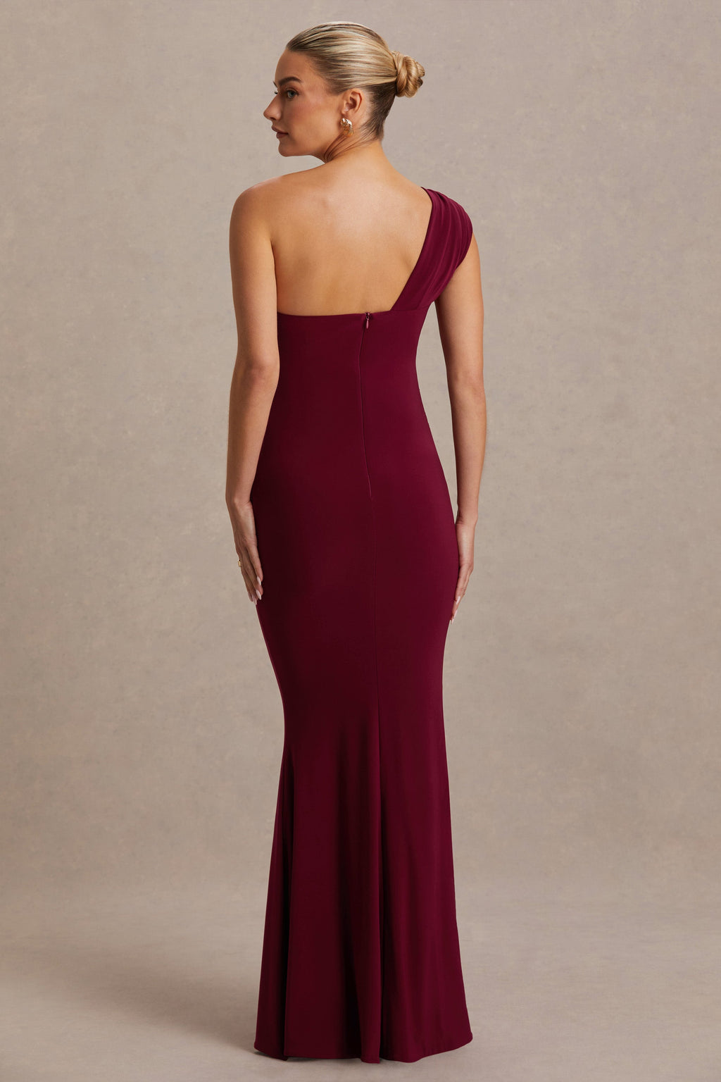 Driftly | Mila Burgundy Asymmetric-Neck Maternity Maxi Dress
