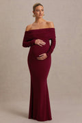 Odessa Berry Bardot-Neck Maternity Maxi Dress – front view