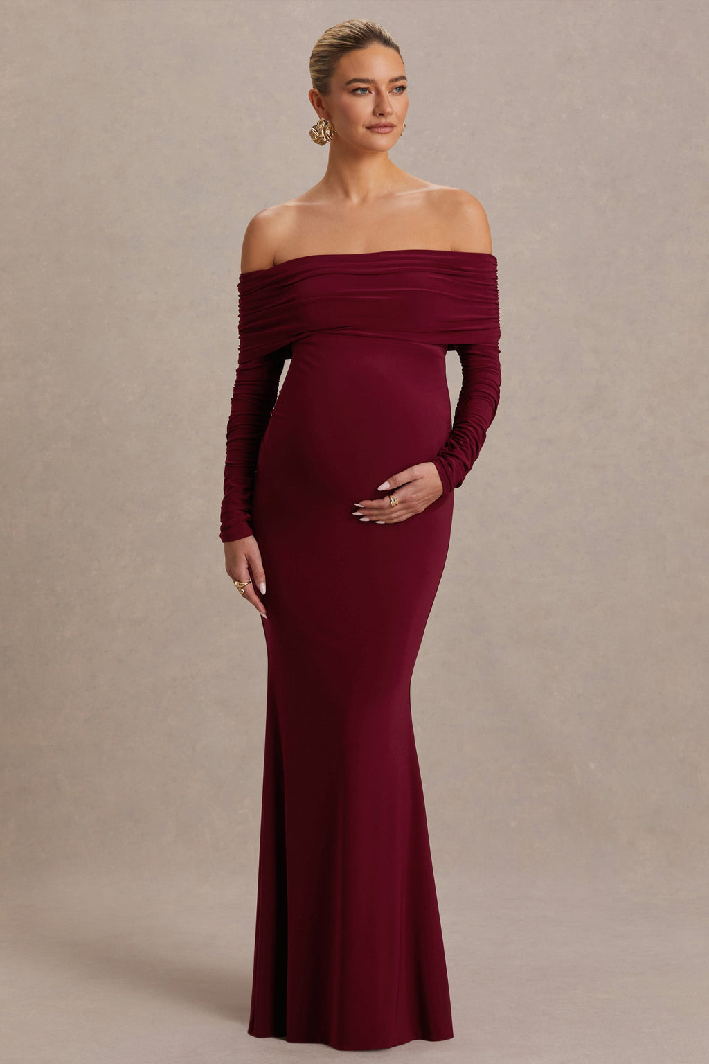 Odessa Berry Bardot-Neck Maternity Maxi Dress – side view
