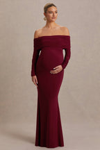 Odessa Berry Bardot-Neck Maternity Maxi Dress – side view