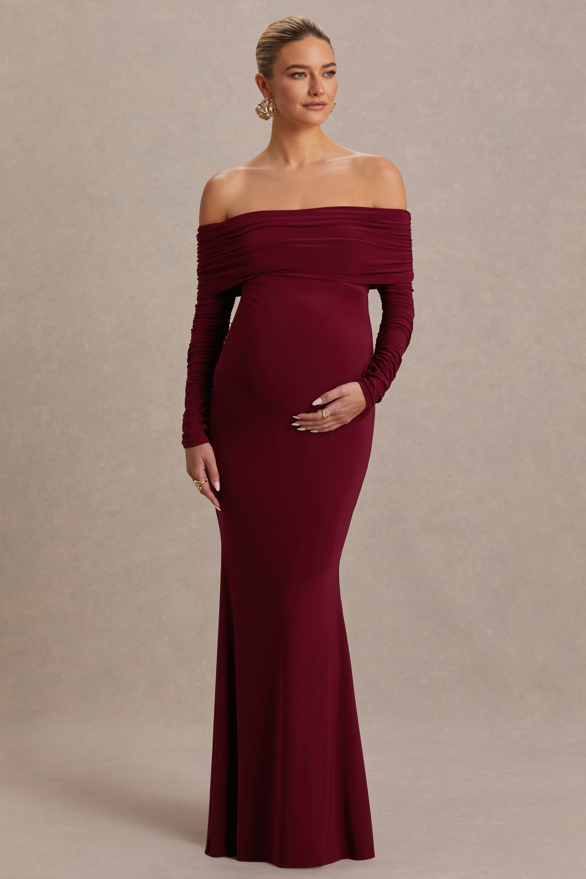 Odessa Berry Bardot-Neck Maternity Maxi Dress – side view