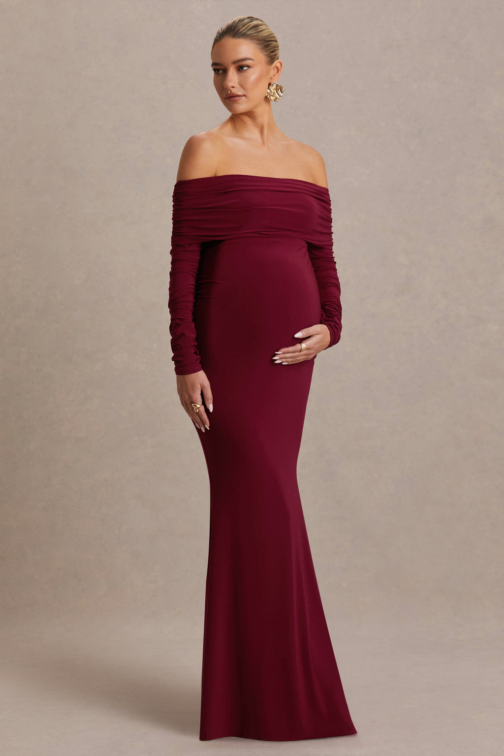 Odessa Berry Bardot-Neck Maternity Maxi Dress – back view