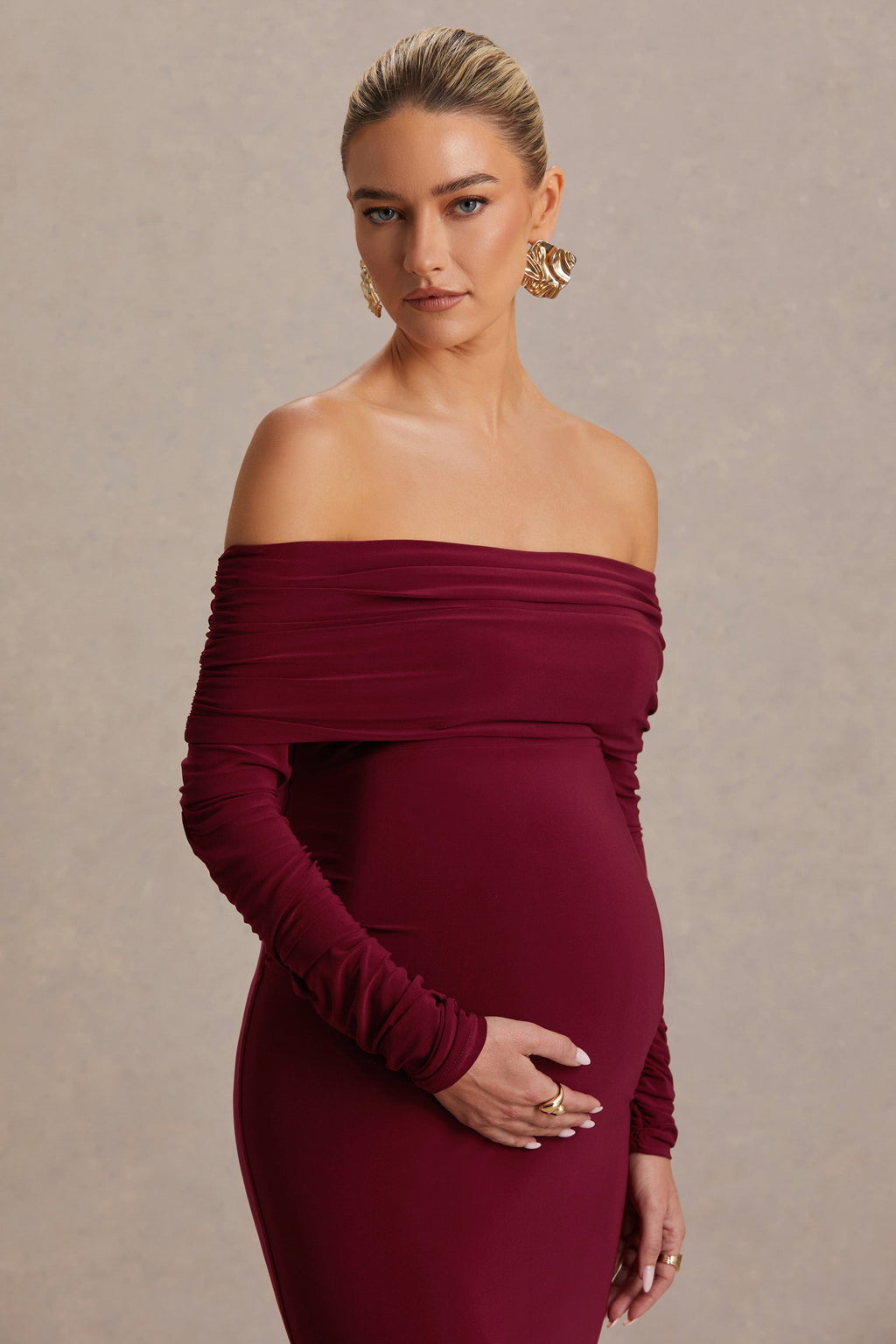 Odessa Berry Bardot-Neck Maternity Maxi Dress – second lifestyle photo