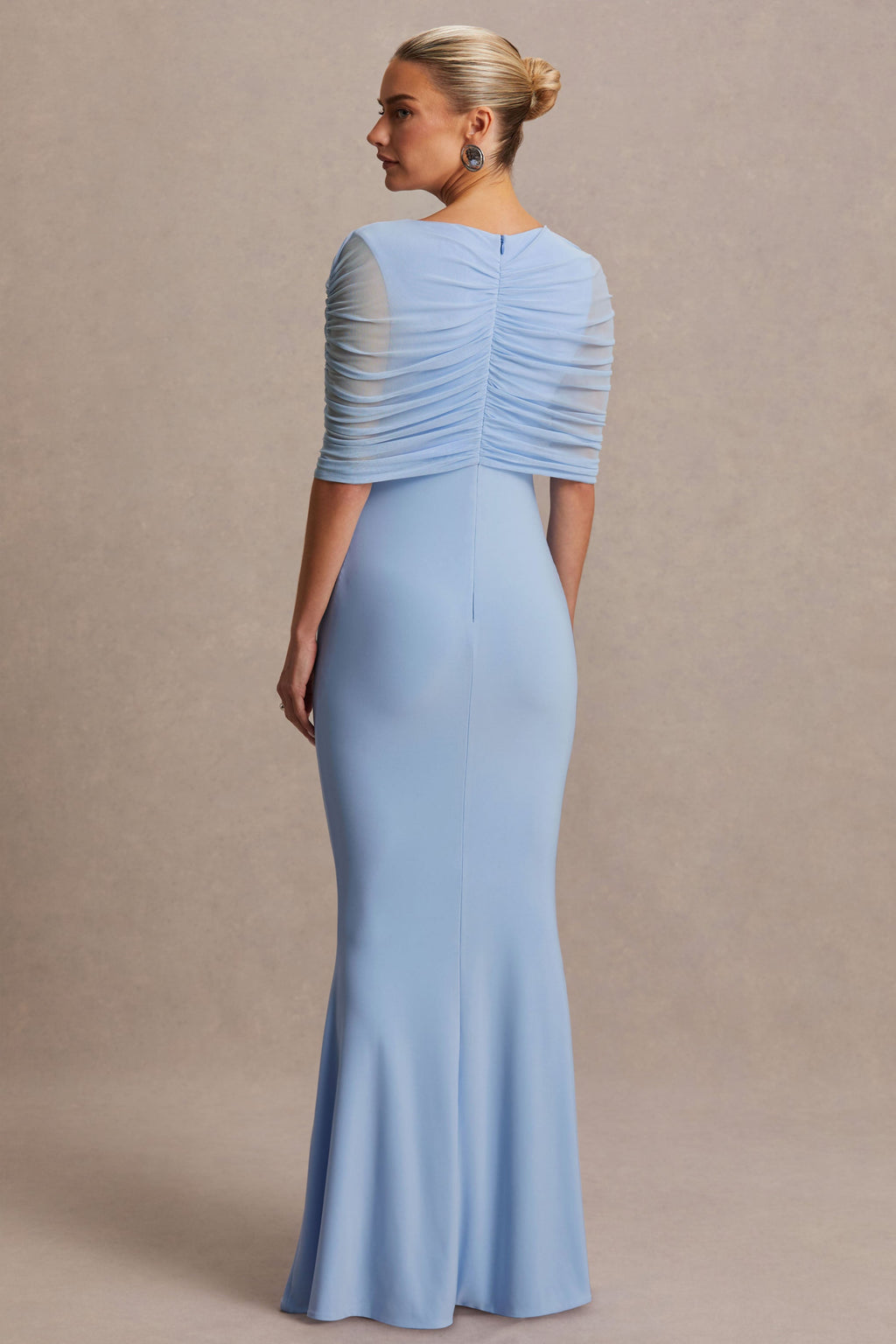 Zaria Powder Blue Crew-Neck Maternity Maxi Dress With Cape-Overlay – lifestyle photo