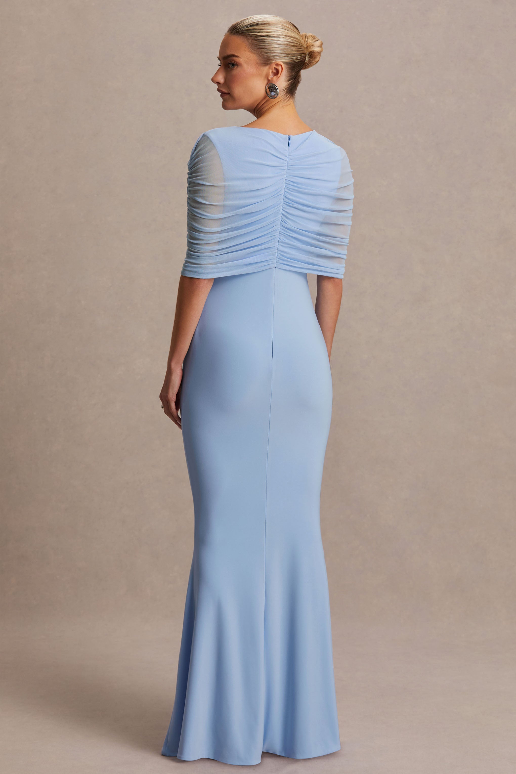 Zaria Powder Blue Crew-Neck Maternity Maxi Dress With Cape-Overlay – lifestyle photo