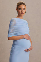 Zaria Powder Blue Crew-Neck Maternity Maxi Dress With Cape-Overlay – second lifestyle photo