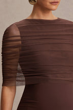 Zaria Brown Crew-Neck Maternity Maxi Dress With Cape-Overlay – detail shot