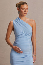 Darcie Powder Blue Asymmetric-Neck Maternity Maxi Dress – second lifestyle photo