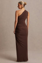 Darcie Brown Asymmetric-Neck Maternity Maxi Dress – lifestyle photo