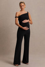 Driftly | Kira Black Asymmetric-Neck Maternity Jumpsuit