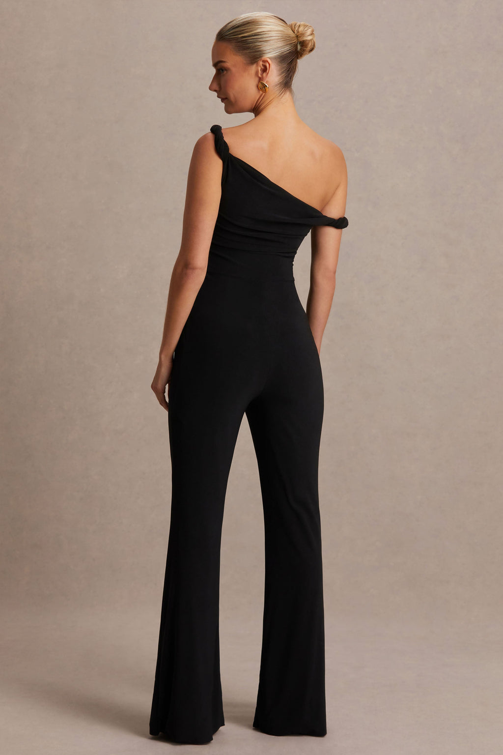 Driftly | Kira Black Asymmetric-Neck Maternity Jumpsuit