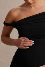 Driftly | Kira Black Asymmetric-Neck Maternity Jumpsuit