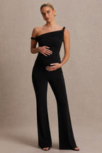 Driftly | Kira Black Asymmetric-Neck Maternity Jumpsuit