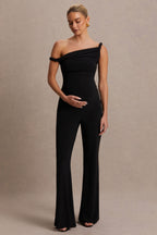Driftly | Kira Black Asymmetric-Neck Maternity Jumpsuit