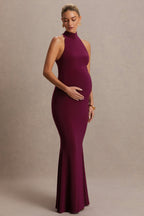 Kaia Burgundy Halter-Neck Maternity Dress – front view