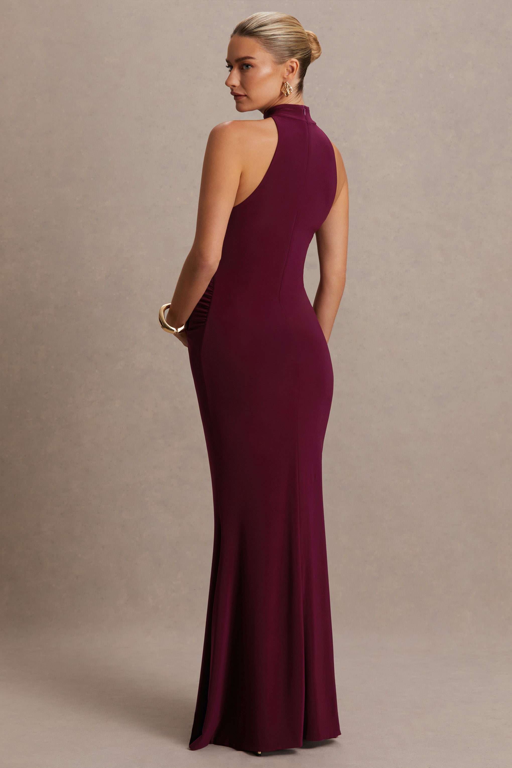Kaia Burgundy Halter-Neck Maternity Dress – lifestyle photo