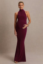 Kaia Burgundy Halter-Neck Maternity Dress – side view