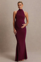 Kaia Burgundy Halter-Neck Maternity Dress – back view