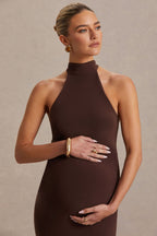 Mireille Brown Halter-Neck Maternity Midi Dress – second lifestyle photo