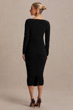 Saffron Black Scoop-Neck Maternity Midi Dress – lifestyle photo