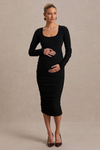 Saffron Black Scoop-Neck Maternity Midi Dress – side view