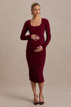 Saffron Berry Scoop-Neck Maternity Midi Dress – front view