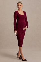 Saffron Berry Scoop-Neck Maternity Midi Dress – back view