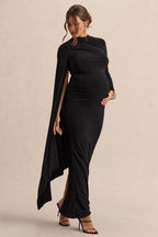 Lavinia Black High-Neck Maternity Maxi Dress With Cape-Sleeve – side view
