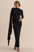 Lavinia Black High-Neck Maternity Maxi Dress With Cape-Sleeve – front view