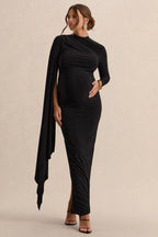 Lavinia Black High-Neck Maternity Maxi Dress With Cape-Sleeve – front view
