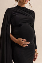 Lavinia Black High-Neck Maternity Maxi Dress With Cape-Sleeve – additional view