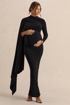 Lavinia Black High-Neck Maternity Maxi Dress With Cape-Sleeve – second lifestyle photo