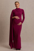 Driftly | Lavinia Berry High-Neck Maternity Maxi Dress With Cape-Sleeve