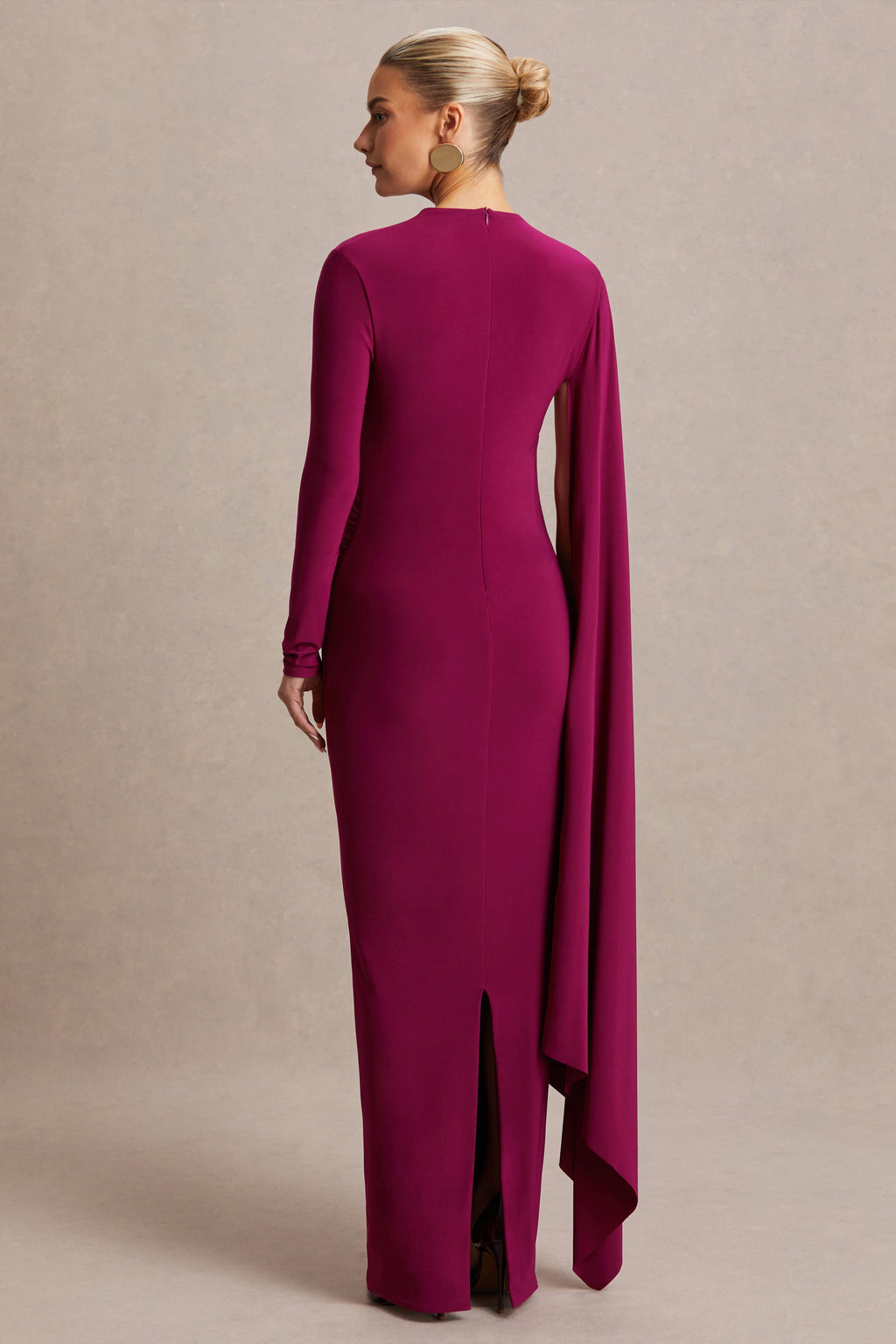 Driftly | Lavinia Berry High-Neck Maternity Maxi Dress With Cape-Sleeve