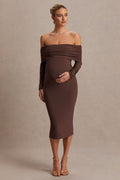 Elspeth Brown Bardot-Neck Maternity Midi Dress – front view