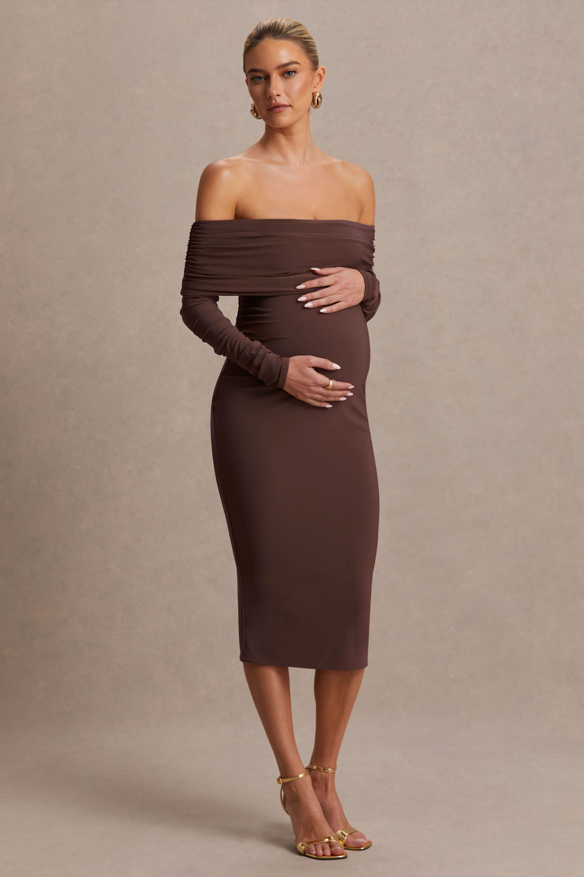 Elspeth Brown Bardot-Neck Maternity Midi Dress – side view