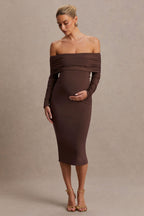 Elspeth Brown Bardot-Neck Maternity Midi Dress – back view