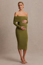 Elspeth Olive Bardot-Neck Maternity Midi Dress – front view