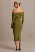 Elspeth Olive Bardot-Neck Maternity Midi Dress – lifestyle photo
