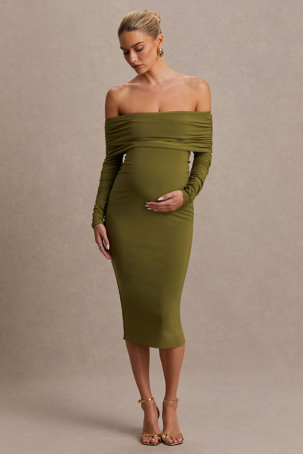 Elspeth Olive Bardot-Neck Maternity Midi Dress – back view