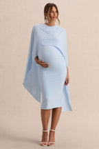 Arwen Powder Blue Round-Neck Maternity Midi Dress With Cape Detail – second lifestyle photo