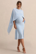 Driftly | Arwen Powder Blue Round-Neck Maternity Midi Dress With Cape Detail